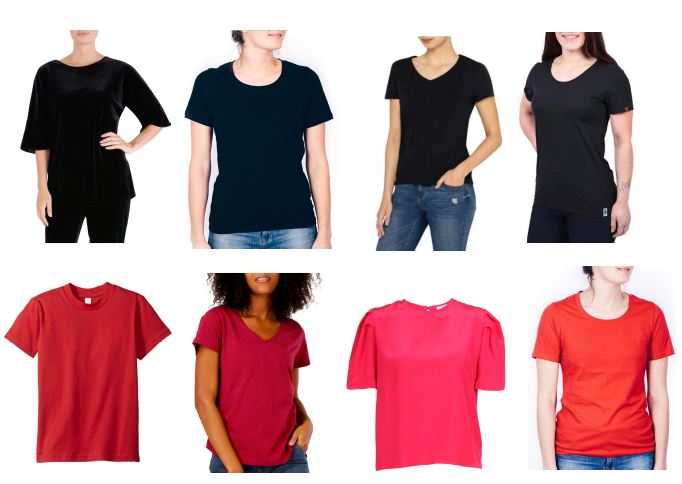 Four black and four red shirts